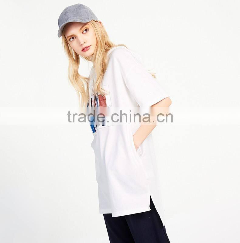 Custom Womens Short Sleeve Printing Casual Oversize Longline Hooded T Shirts hip hop