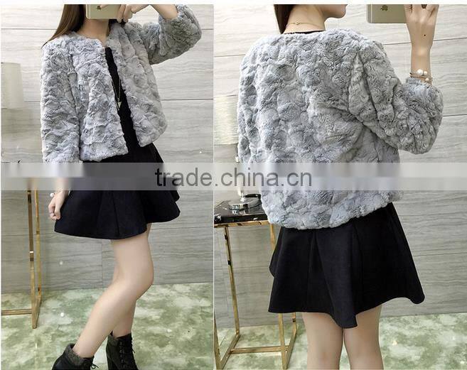 2016 New Genuine Rabbit Fur Coat Fashion Women Short Knitted Slim Coat Jacket Elegant Winter Warm Fur Rabbit Coats