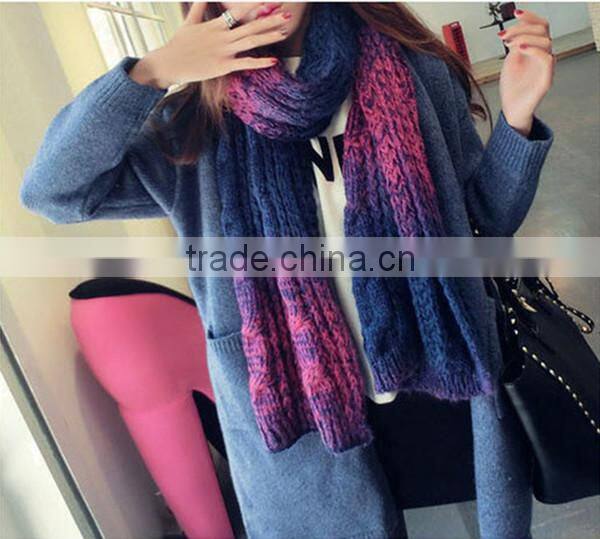 Winter super thick and women fashion 180*40cm color gradual change design women knitting latest scarf