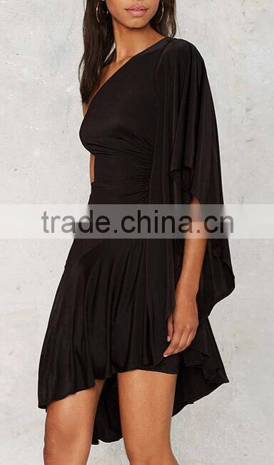 Runwaylover EY2198D Ladies 2017 Fashion One Shoulder Fold Casual Dress