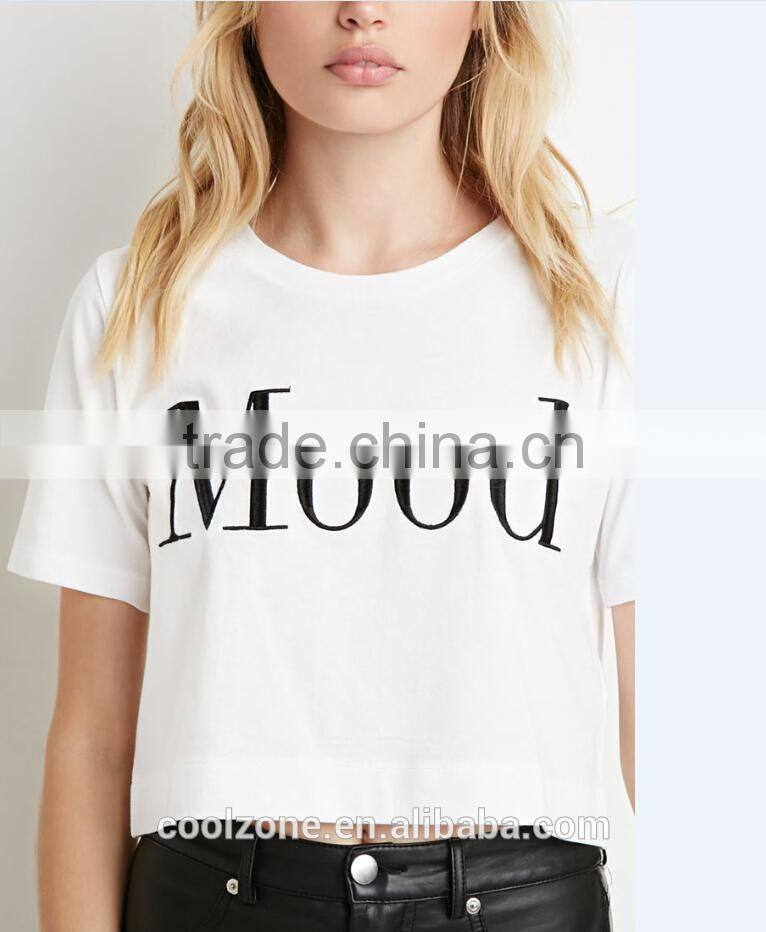 100% Cotton crew neck cropped cut graphic tee women custom t-shirt
