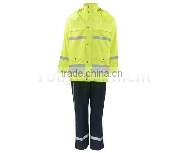 fluorescent hi-vis durable water-repellent salable raincoat