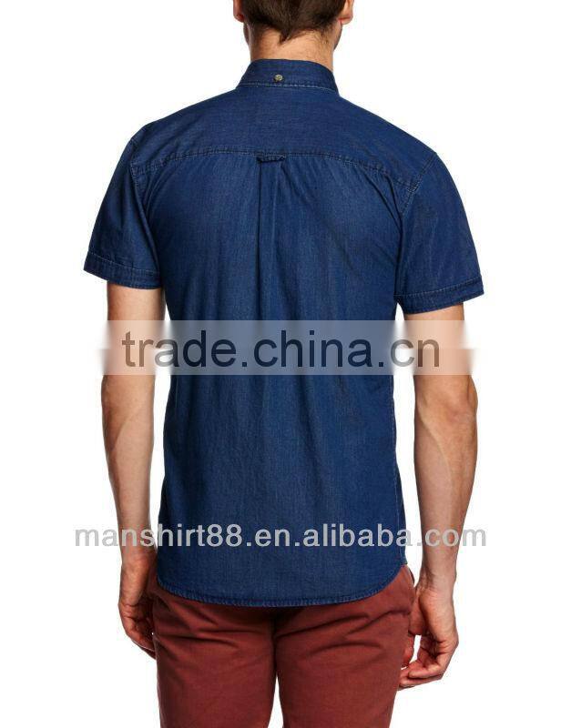 slim fit short sleeve button down collar casual cowboy denim shirt