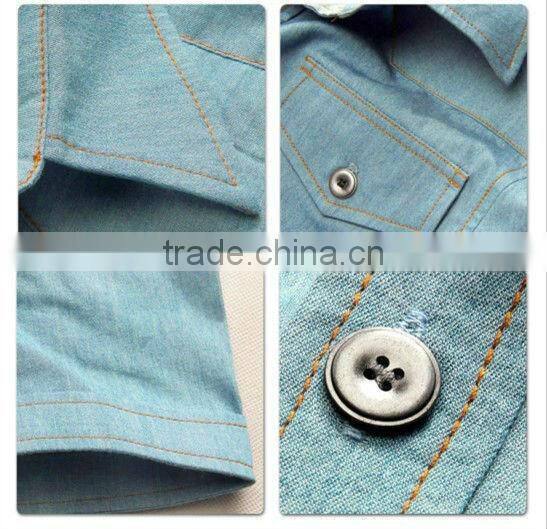 new mens 100%cotton slim washed black denim casual shirts with two chest pockets