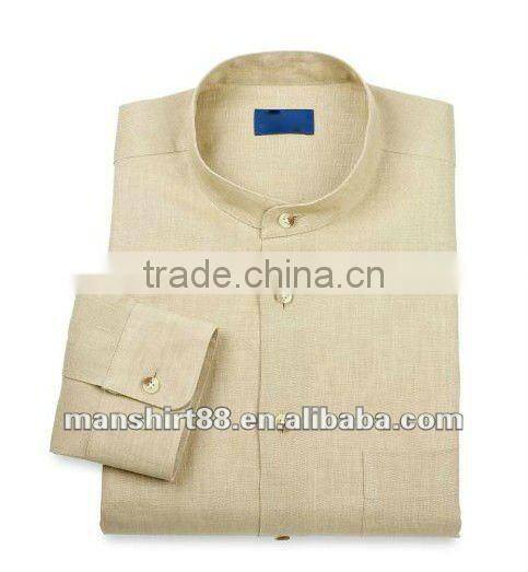 2016 latest style men 100% linen band collar long sleeve sport casual shirt