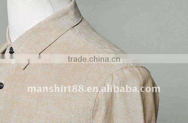 mens linen slim fit beige long sleeve dress shirt