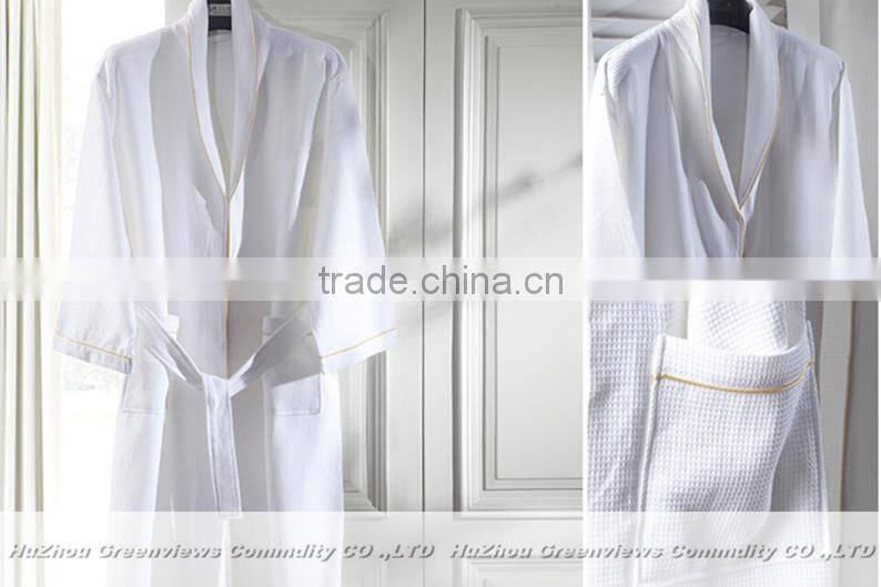 Waffle bath robe for hotel bathrobe waffle weave men plus size cotton waffle embroidered robe