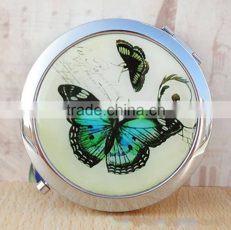 Butterfly Compact Cosmetic Makeup Round Handbag Purse Pocket Mirror