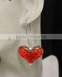 Wholesale fashion Silver plated red heart lover charm glass earrings / Cupid's Chrismas Valentine's day hoop earrings XP-DE-0258