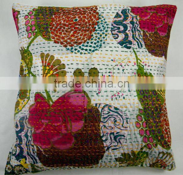 Hand Stiched Kantha Work Cushion and Pillow Cover