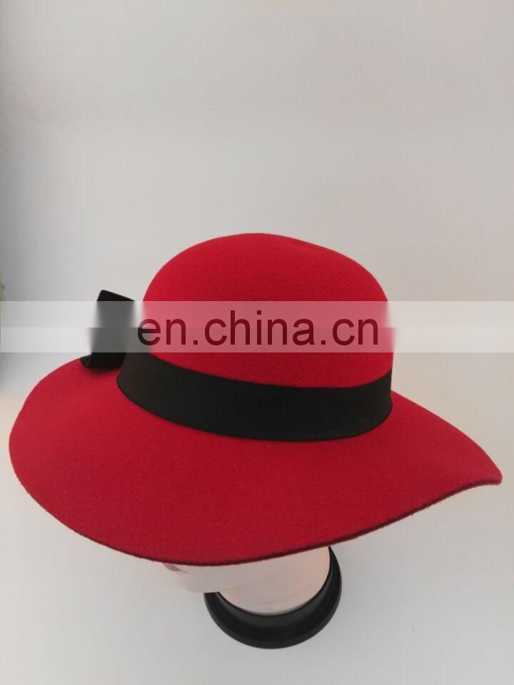 Winter girls fashion hats Imitation wool red formal hat with bowknot