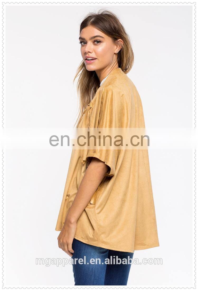 OEM high quality oversized half sleeves fringe faux suede jacket