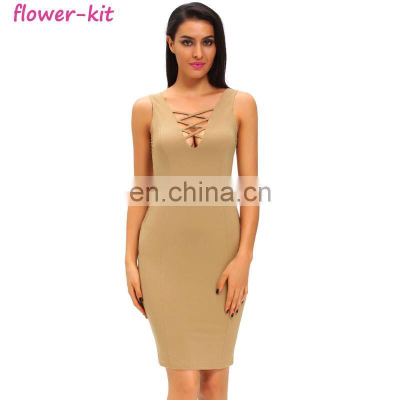 Factory Price Cheap Sexy Lace Up Tank Midi Dress