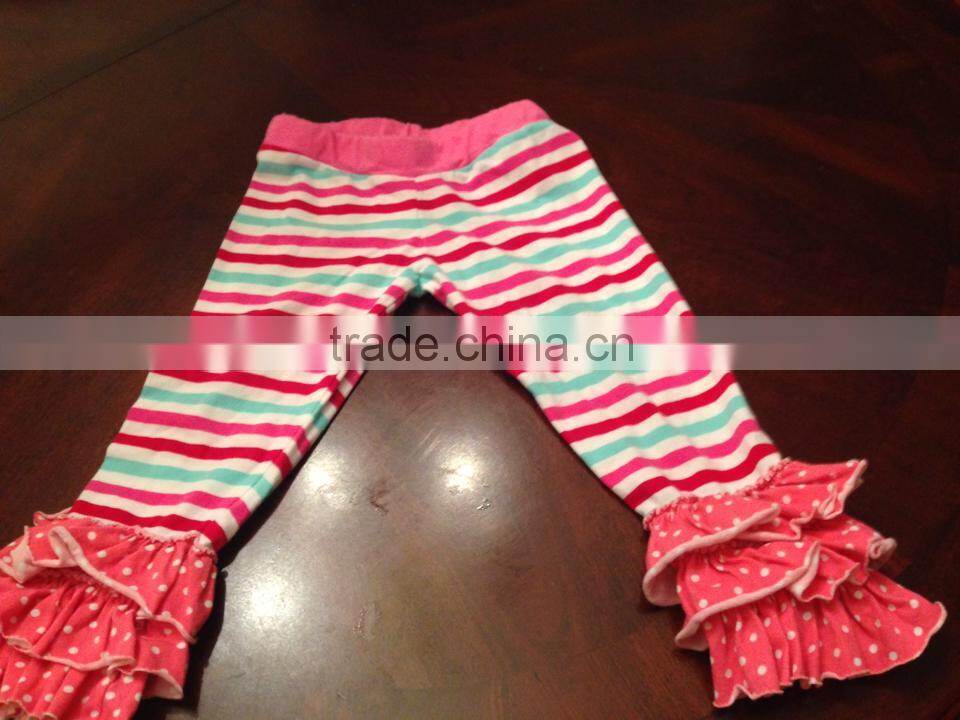 100% cotton ,solid color pant various colors triple ruffle long pant for baby girls