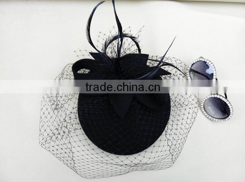 Custom Design Felt Fascinator Hat With Veil Wool Hat For women