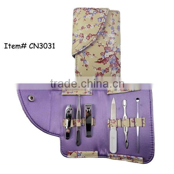 6pcs flower design PU pouch manicure set fashion manicure set