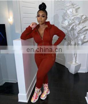 Manufacturer wholesale spring new fashion sports and leisure suit zipper pocket two-piece custom LOGO