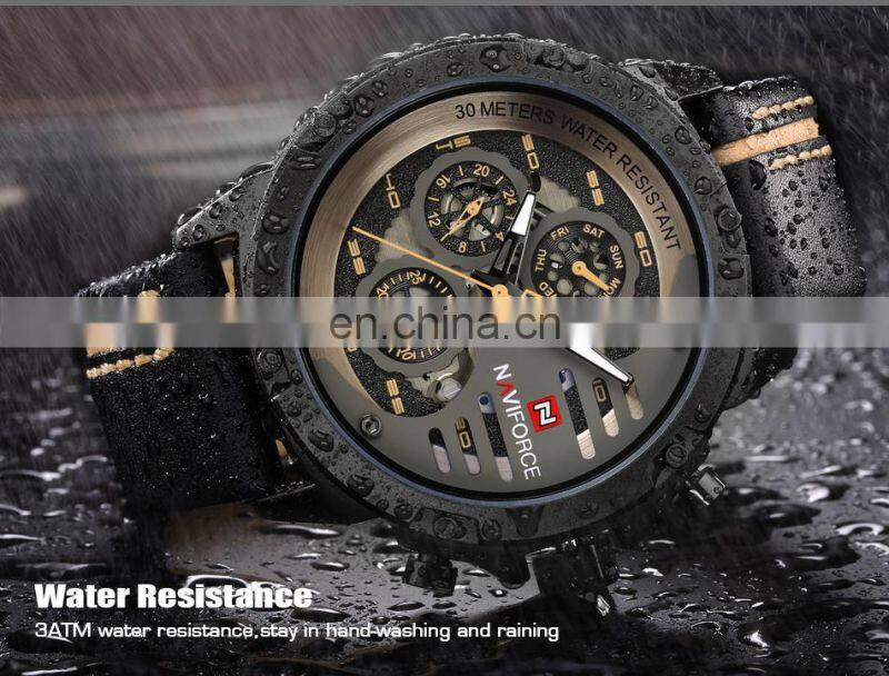 Naviforce 9110 Japan Quartz Movt Custom Logo Watch Leather Complete Calendar Wristwatches Naviforce Watches For Men
