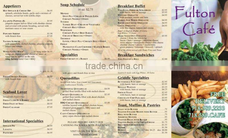 Western Food Menu Printing
