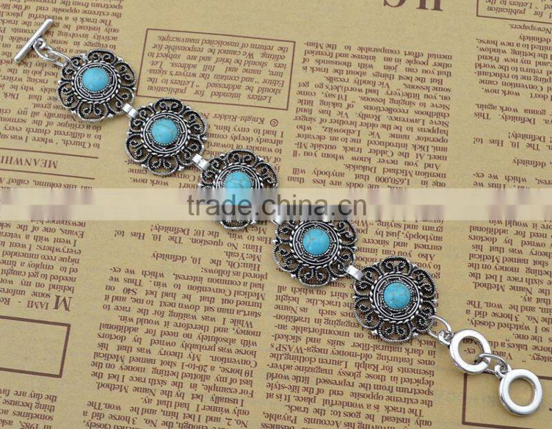 2015 YiWu new products Bohemian turquoise hollow-out flower bracelet