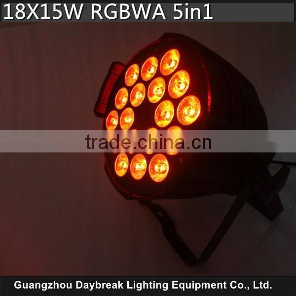 18pcs 15Watt Led Par Light RGBWA 5in1 Full color mixing stage led wall wash par light 5/9CH Disco led Par56/64 can lighting good