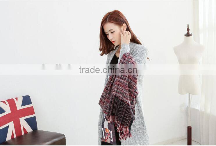 Newest Fringed Tassel Jacquard Checked Plaid Fashion Ladies Winter Wool Scarf