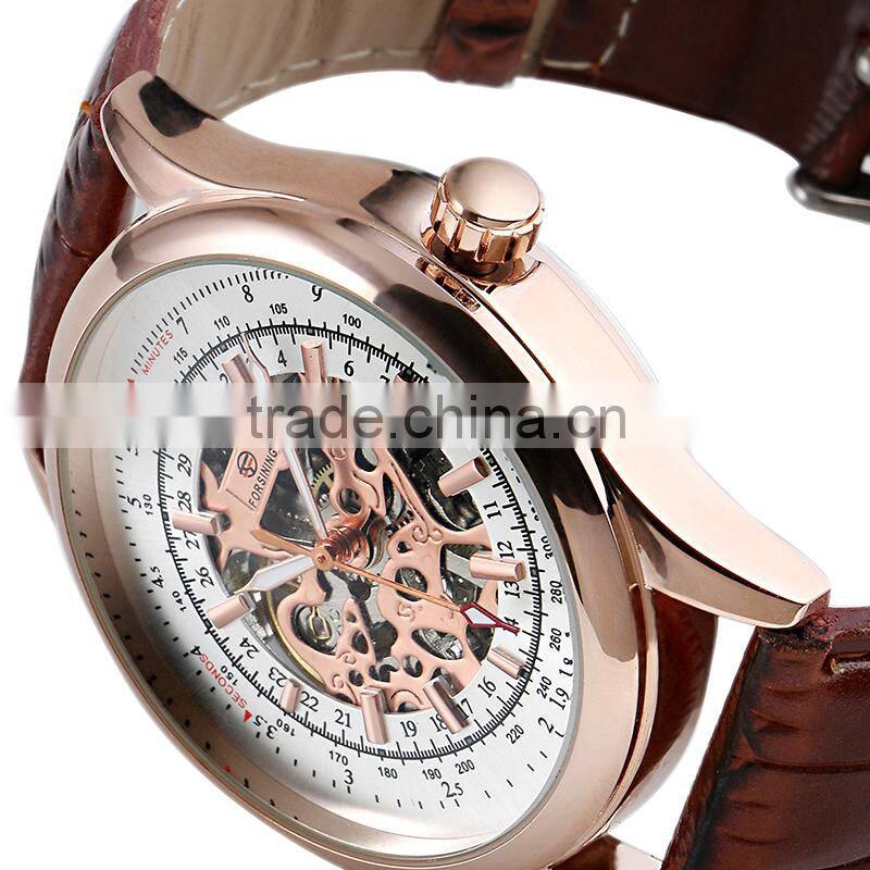 2015 Luxury Watches Men White Face Leather Skeleton Watch WM403