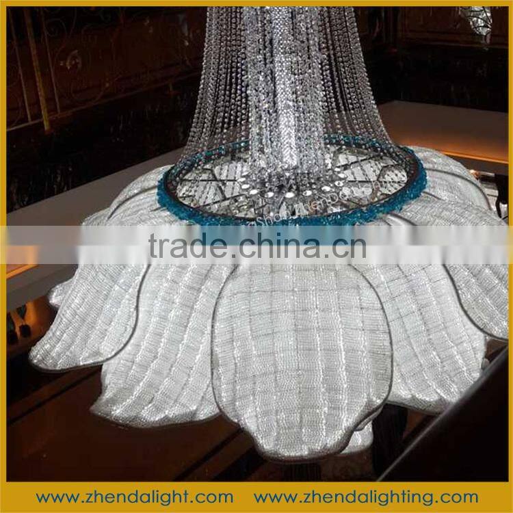 Huge flower crystal pendant light for high ceiling decoration