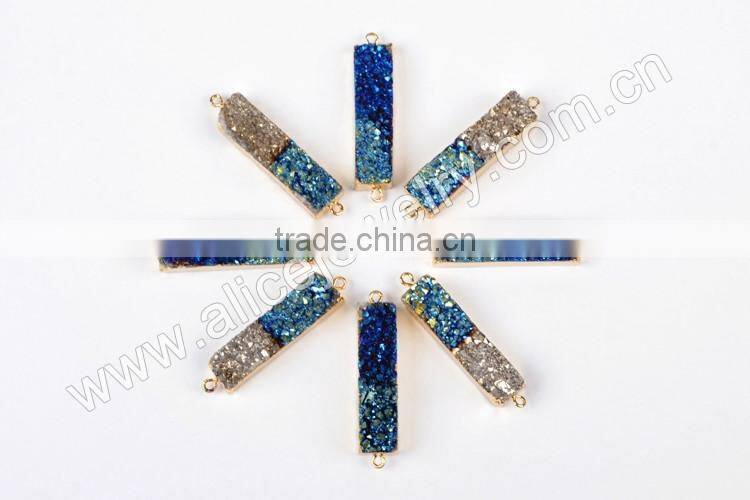 Bicolor titanium druzy bar connector-blue, silbver, green