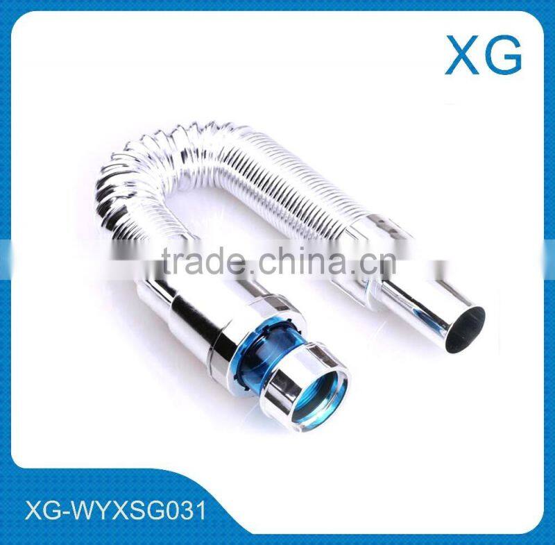 Flexible PVC corrugation chrome coated hose for basin/pvc costed steel wire reinforced flexible pipe/silver color basin hose