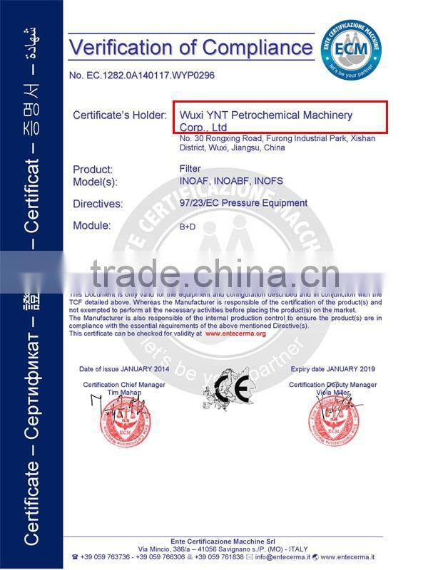 Stainless steel cartridge filter cartridge for water purification systems