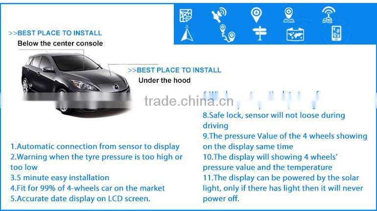 High quality digital monitor tire pressure gauges,solar power technology, external sensor