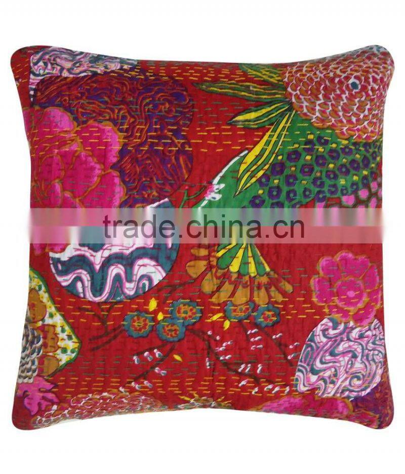 Floral Print Tropicana Kantha Cushion Cover Indian Tropical Kantha Pillow Cover Set Of 5 Pcs