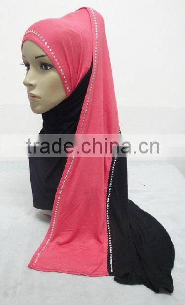 JL045 cotton jersey black with colors combine mulim scarf,muslim hijab