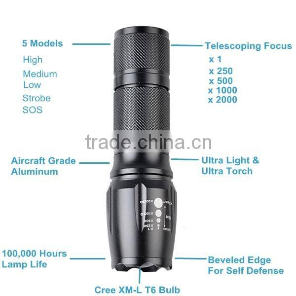 2000 Lumen Handheld Flashlight High Quality Powerful Flashlight x2000 Zoom