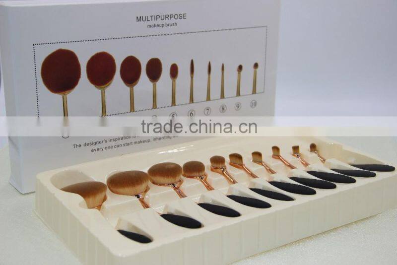 Factory directly super soft black rose gold oval makeup brush 10pcs with rose gold package