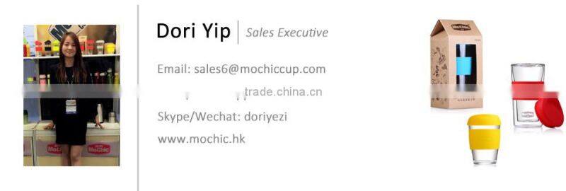 Mochic 500mlcustom sport borosilicate heat resistant bpa free glass water bottle / glassware drink bottle with colorful silicone