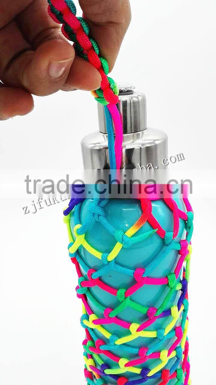 Wholesale 550lb 7 Inner Strands Paracord Handmade Reticular Bottle Cover Paracord Cup Bottle Carrier Survival Rope Bottle Sling