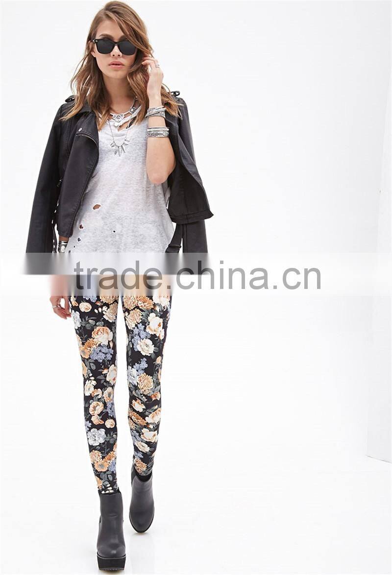 New Women Floral Print Leggings Stretchy Sexy Jeggings Pencil Pants Plus Size