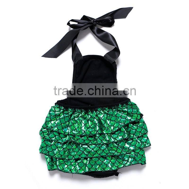 Wholesale black sequin green mermaid halter stylish baby romper dress summer