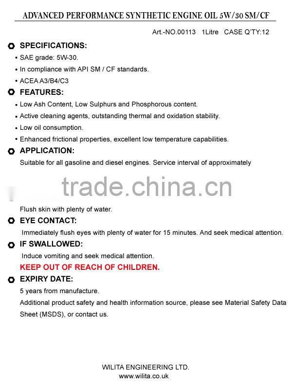 Synthetic Engine Oil 5W-30 Engine Oil Brand Names Engine Lubricant Oil