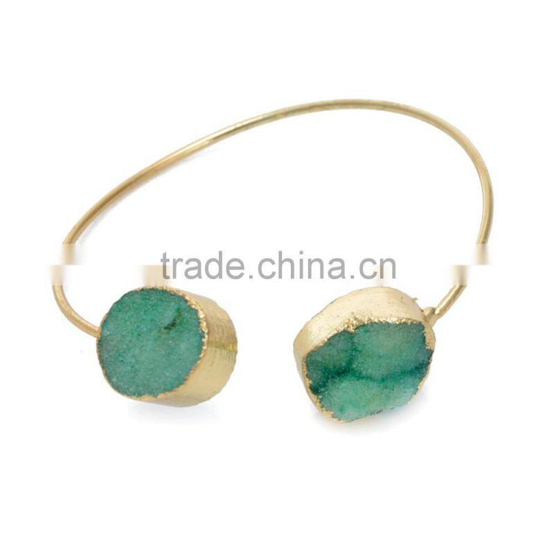 New Arrival Natural Double Druzy Bracelet Expandable Wire Gemstone Bangle Quartz Bracelet