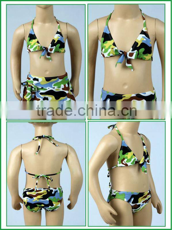 Camouflage Print Little Girls Bikini With Bowknot Skirt Sexy Kids Bikini