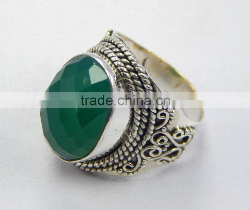 Natural green onyx ring 92.5 sterling silver jewellery