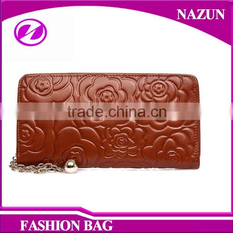 Rose Pattern Brown Designer lady Wallet Fashion Leather Wallet Women
