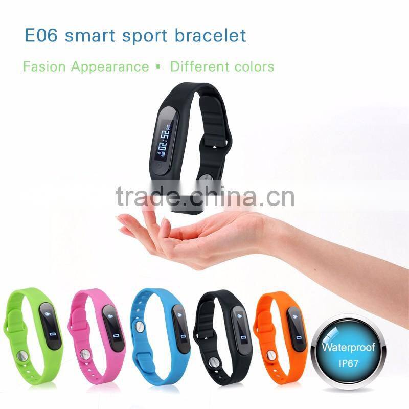 Smart wearable project OEM service logo printing TPU/silicone smart E06 sport fitness wristband
