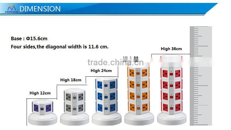 ME-S3 Three Layers Overload protection Power Extension Tower of Vertical Rotary Socket with One Meter power line and Four USB