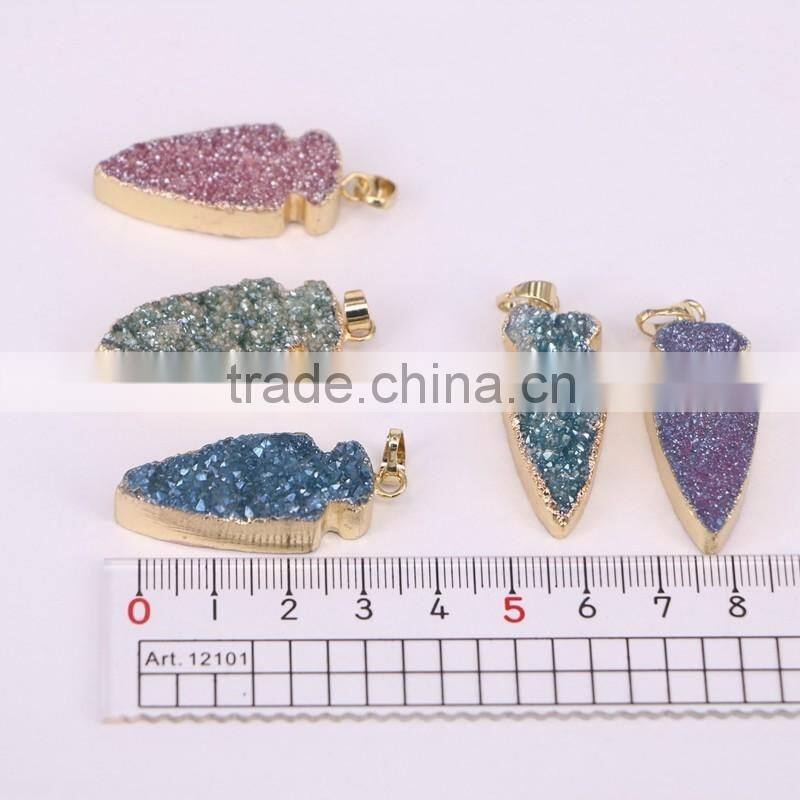 Titanium Agate Quartz Stone Pendant, Gold Plated edged Arrow Gem stone Pendant, For Jewelry Making