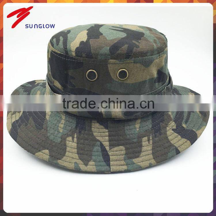Custom design outdoor fisherman safari camo bucket hat with string