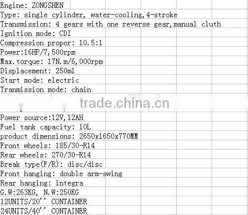 China Zhejiang eec go kart buggy 250cc